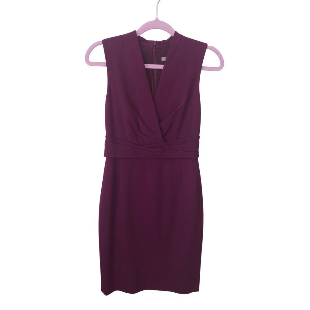 Wedding Guest Dress Size 2 Purple Sleeveless Crossover Neckline Ponte Knit Midi